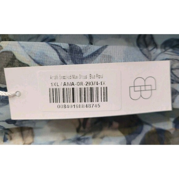 Baltic Born Amalfi Smocked Maxi Dress 1XL Blue Floral Off Shoulder Ruffle NWT - Picture 5 of 9